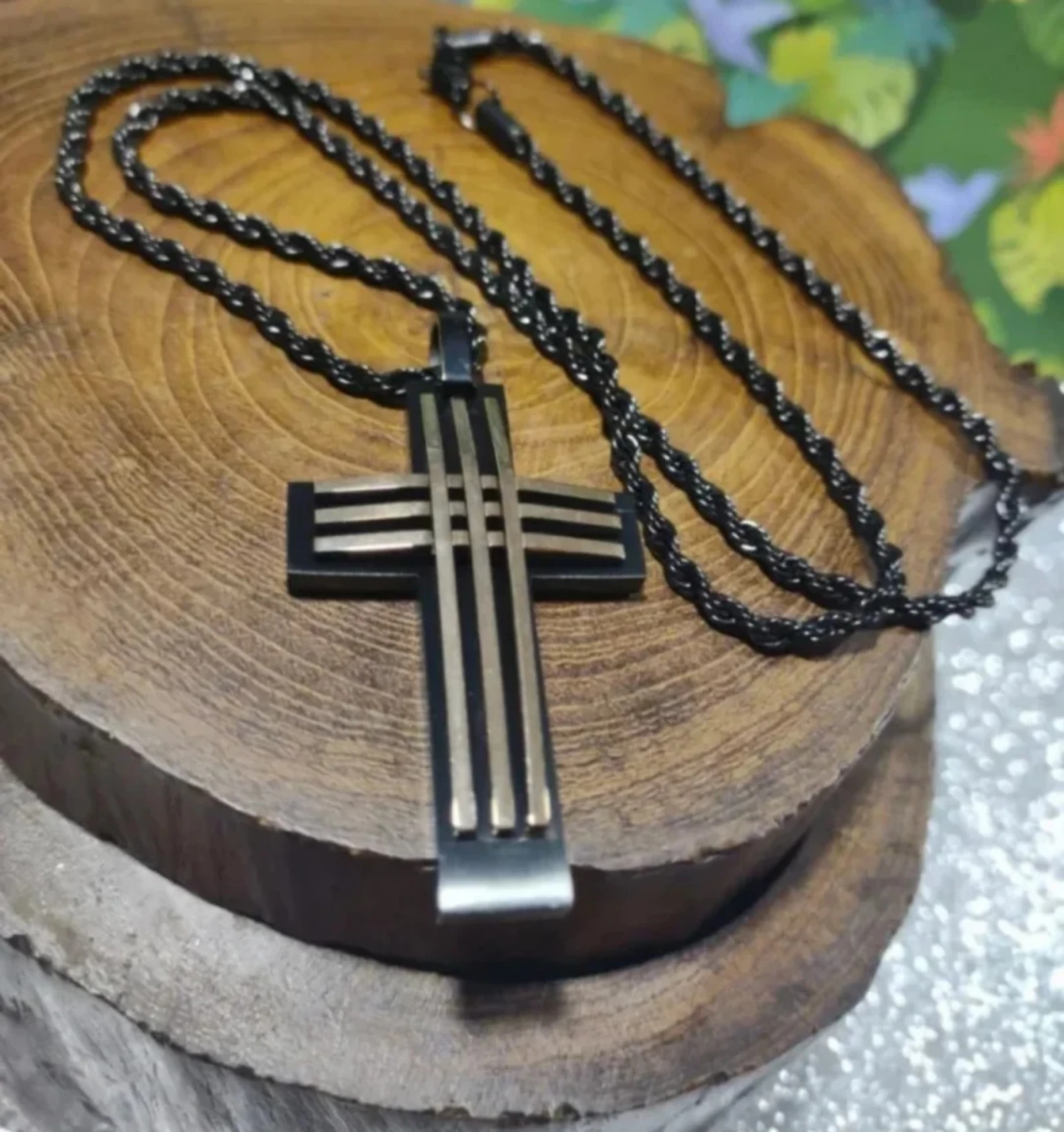 Steel black and gold cross pendant – photo 3